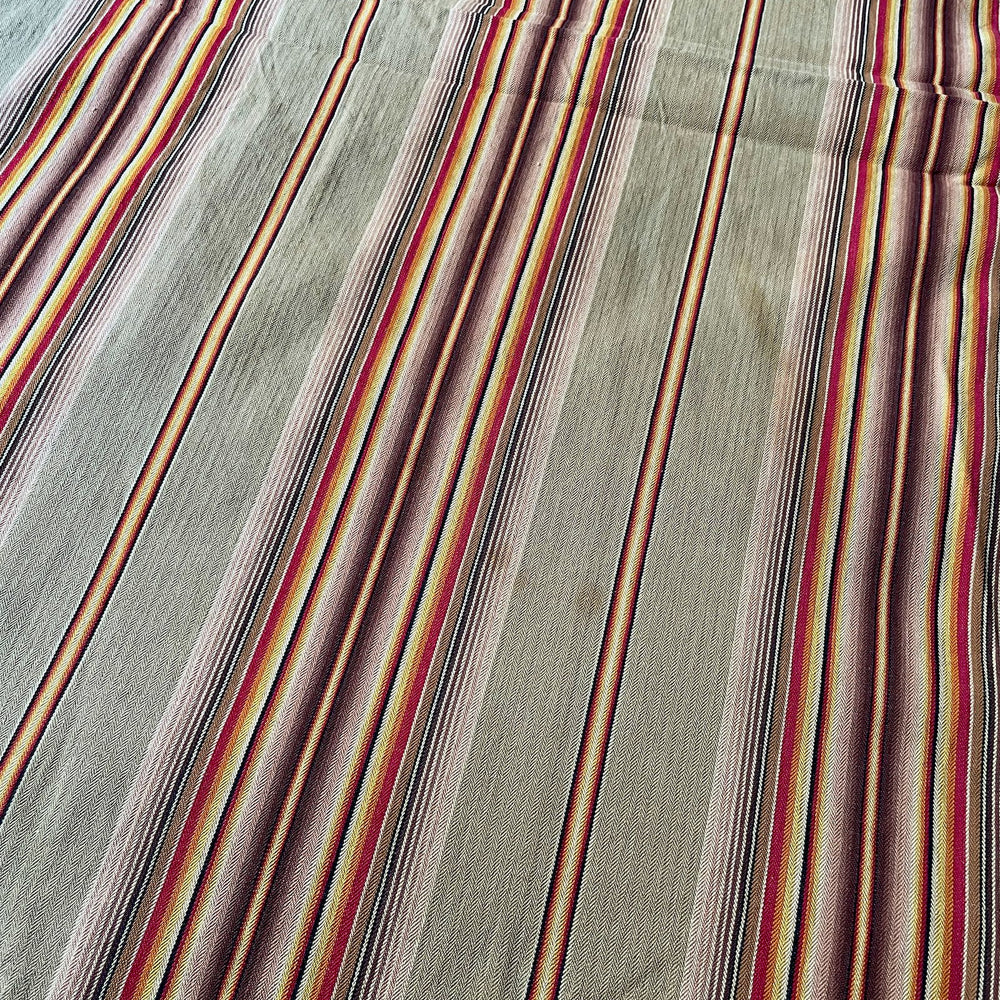 
                  
                    antique french stripe ticking beige orange red yellow striped upholstery fabric
                  
                