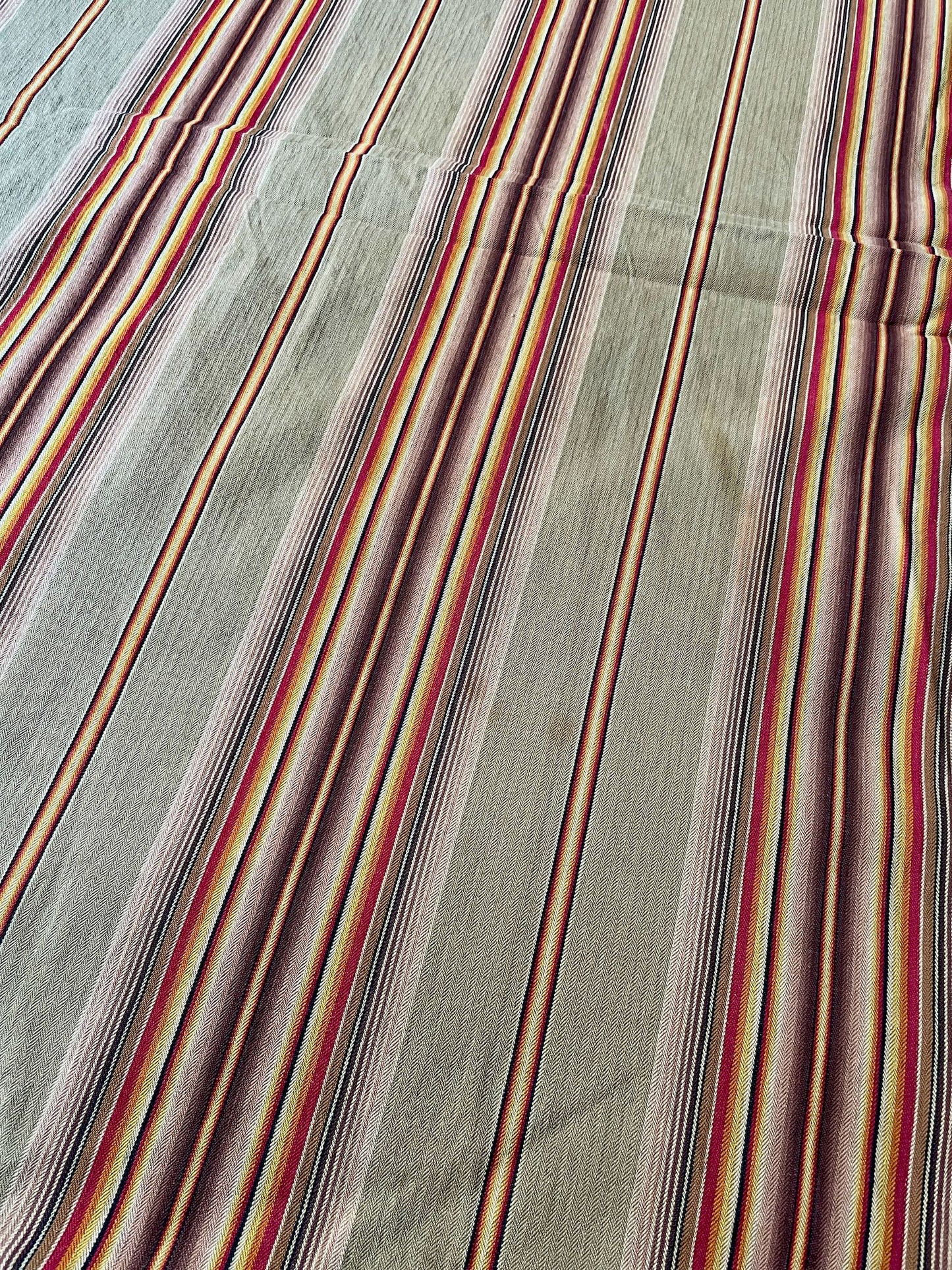 
                  
                    antique french stripe ticking beige orange red yellow striped upholstery fabric
                  
                