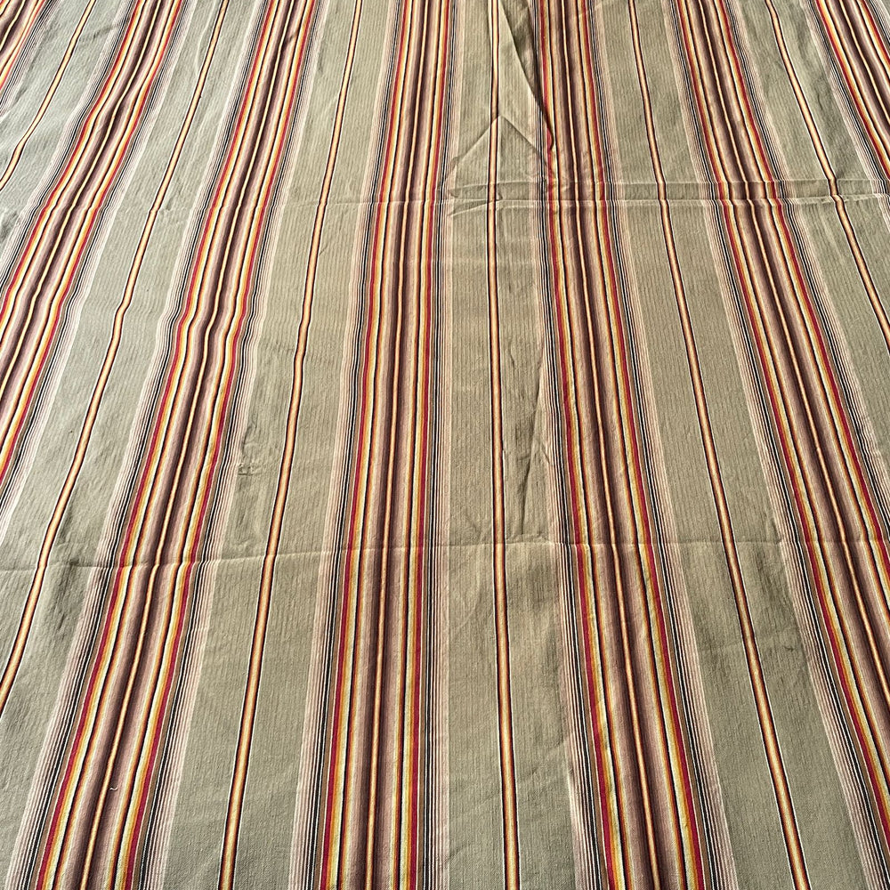 antique french stripe ticking beige orange red yellow striped upholstery fabric