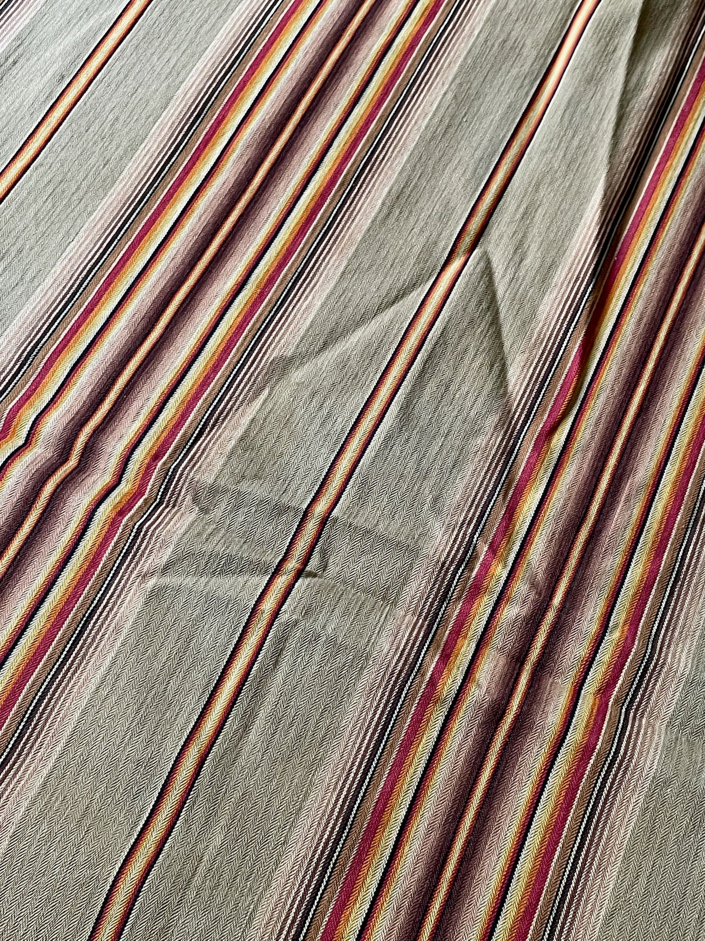 
                  
                    antique french stripe ticking beige orange red yellow striped upholstery fabric
                  
                