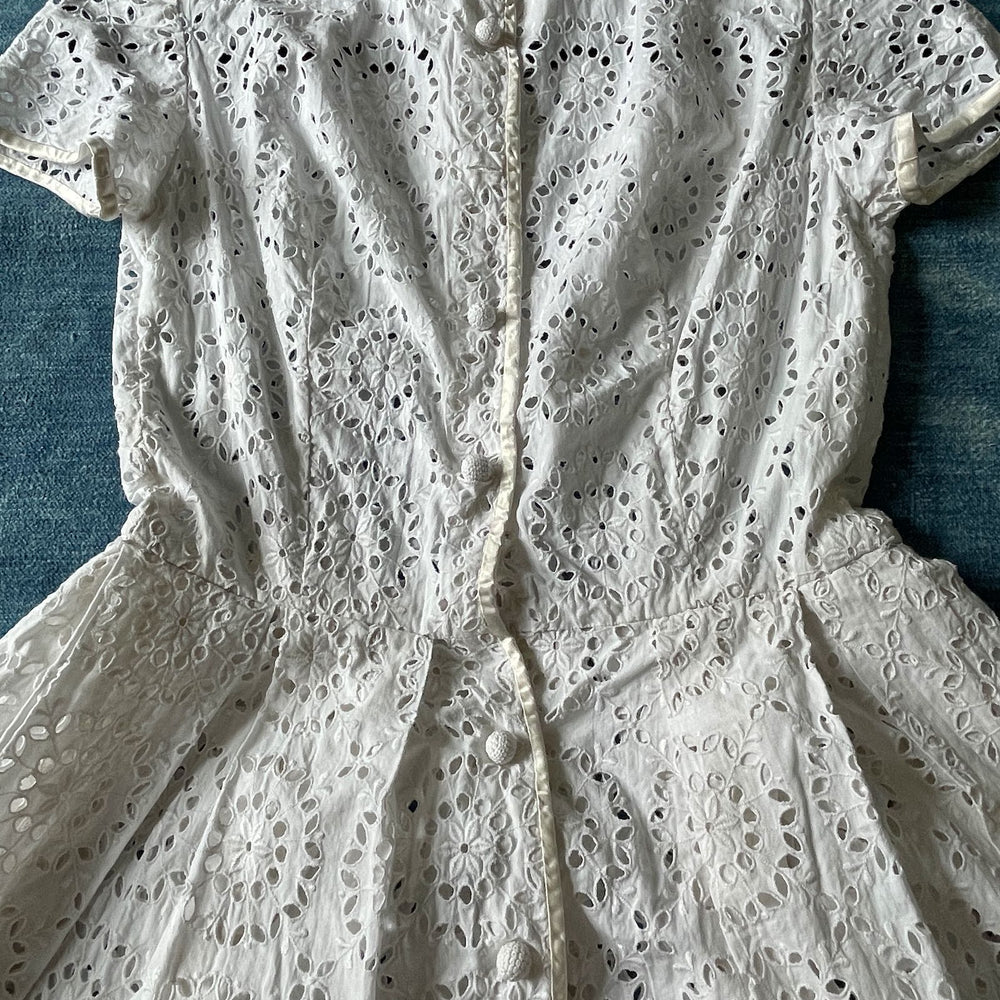 vintage french broderie anglaise dress extra small lace dress 1950s style