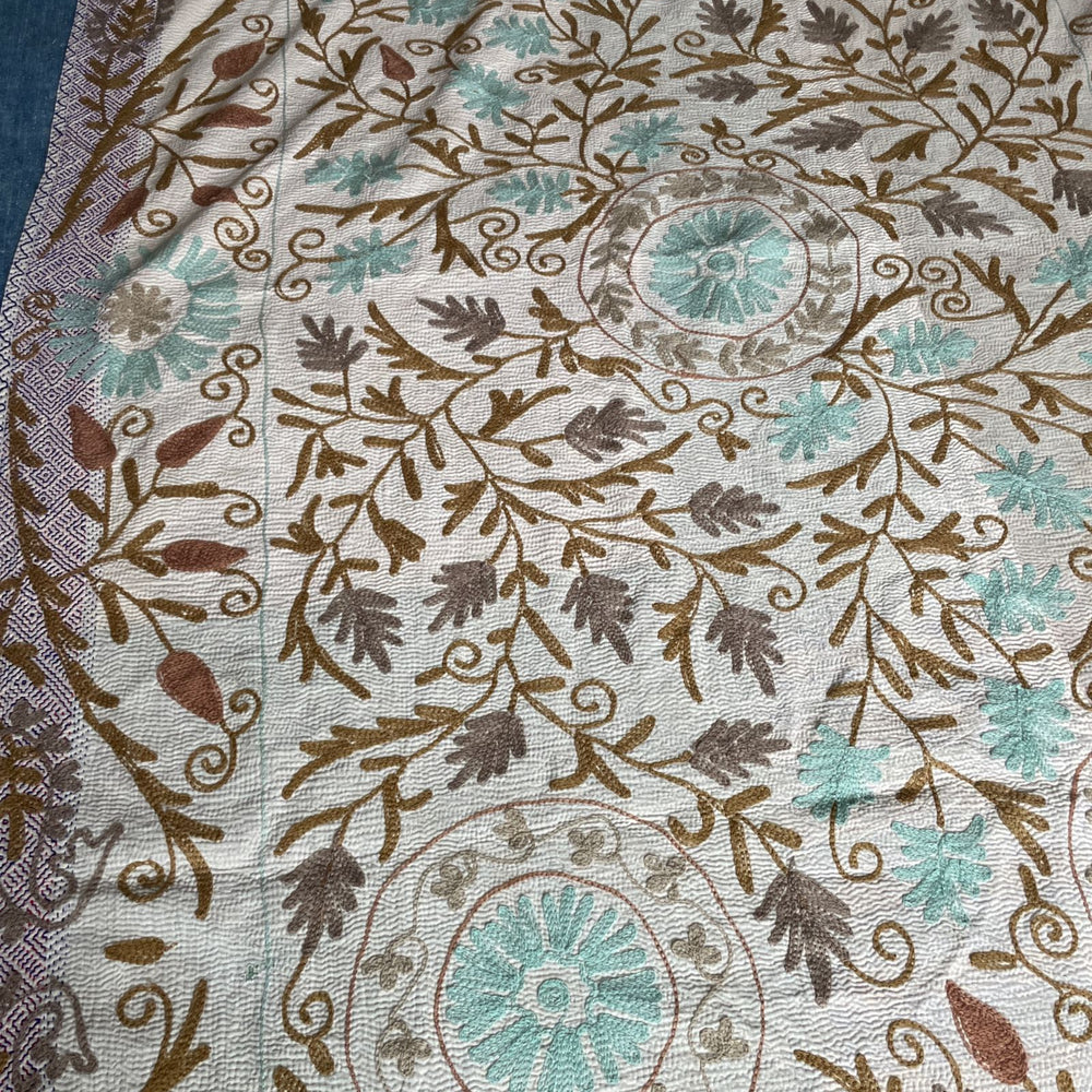 
                  
                    blue beige aqua embroidered kantha throw quilt suzani bedspread cotton comforter
                  
                