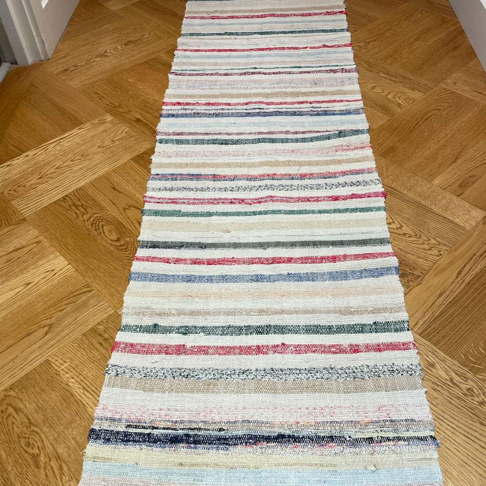 multi colour rug cotton floor runner kitchen mat striped pink red blue washable