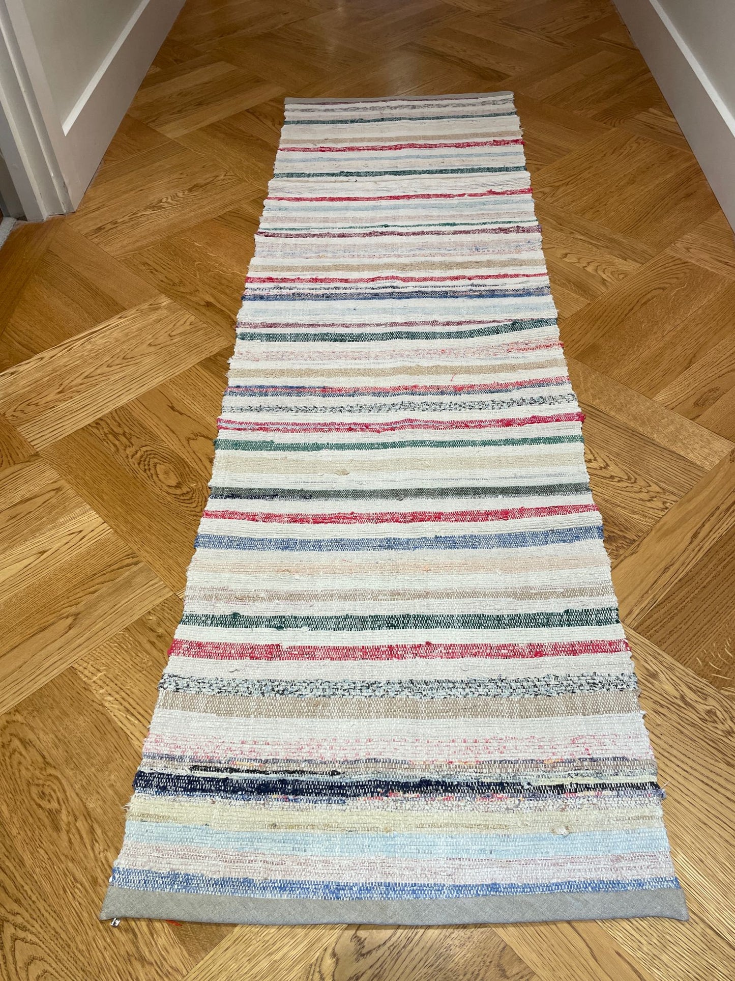 multi colour rug cotton floor runner kitchen mat striped pink red blue washable