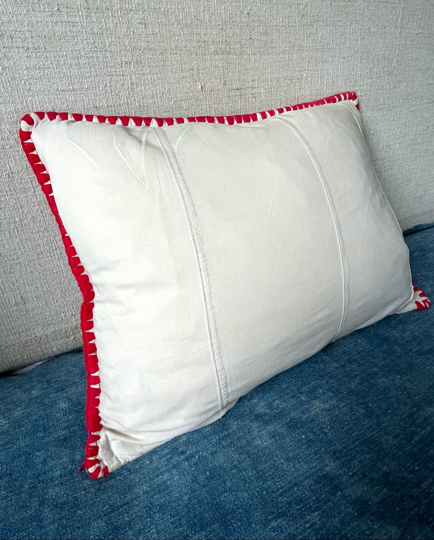 
                  
                    vintage embroidered irasos cushion folk art pillow in red on white  feather pad free uk delivery
                  
                