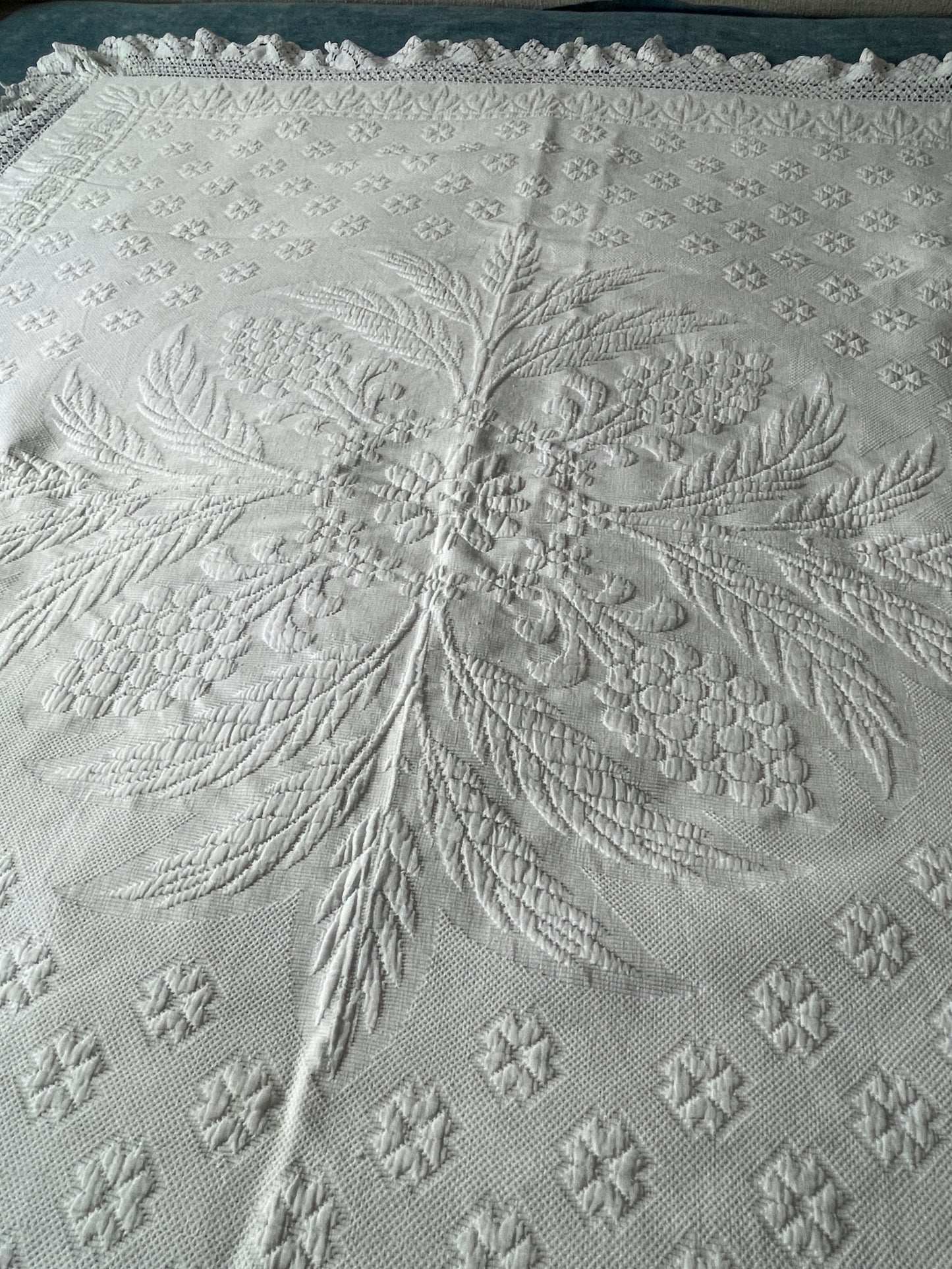 antique white pique marseillais bedspread marriage quilt crochet border french comforter