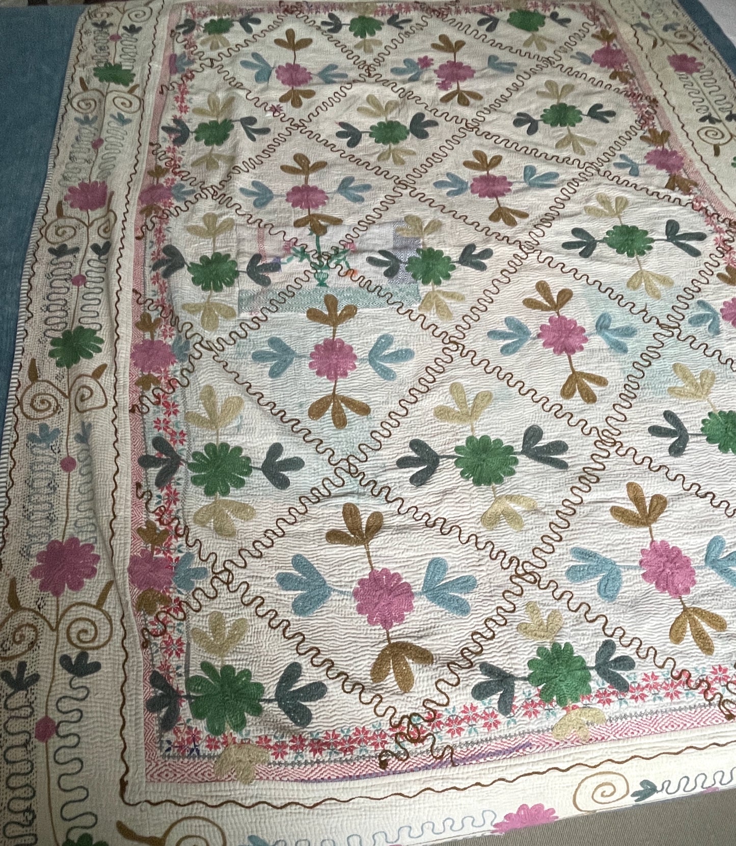 
                  
                    white pink blue pretty pastel sofa throw single quilt cotton comforter embroidered washable
                  
                