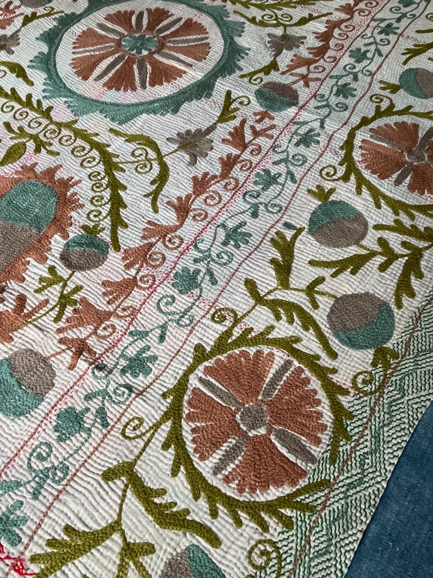 
                  
                    soft green blue teal colours on vintage kantha quilt cotton comforter large washable sofa throw UK
                  
                