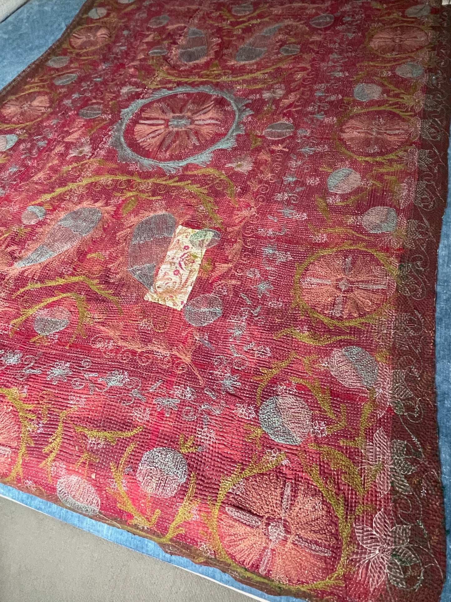 
                  
                    soft green blue teal colours on vintage kantha quilt cotton comforter large washable sofa throw UK
                  
                