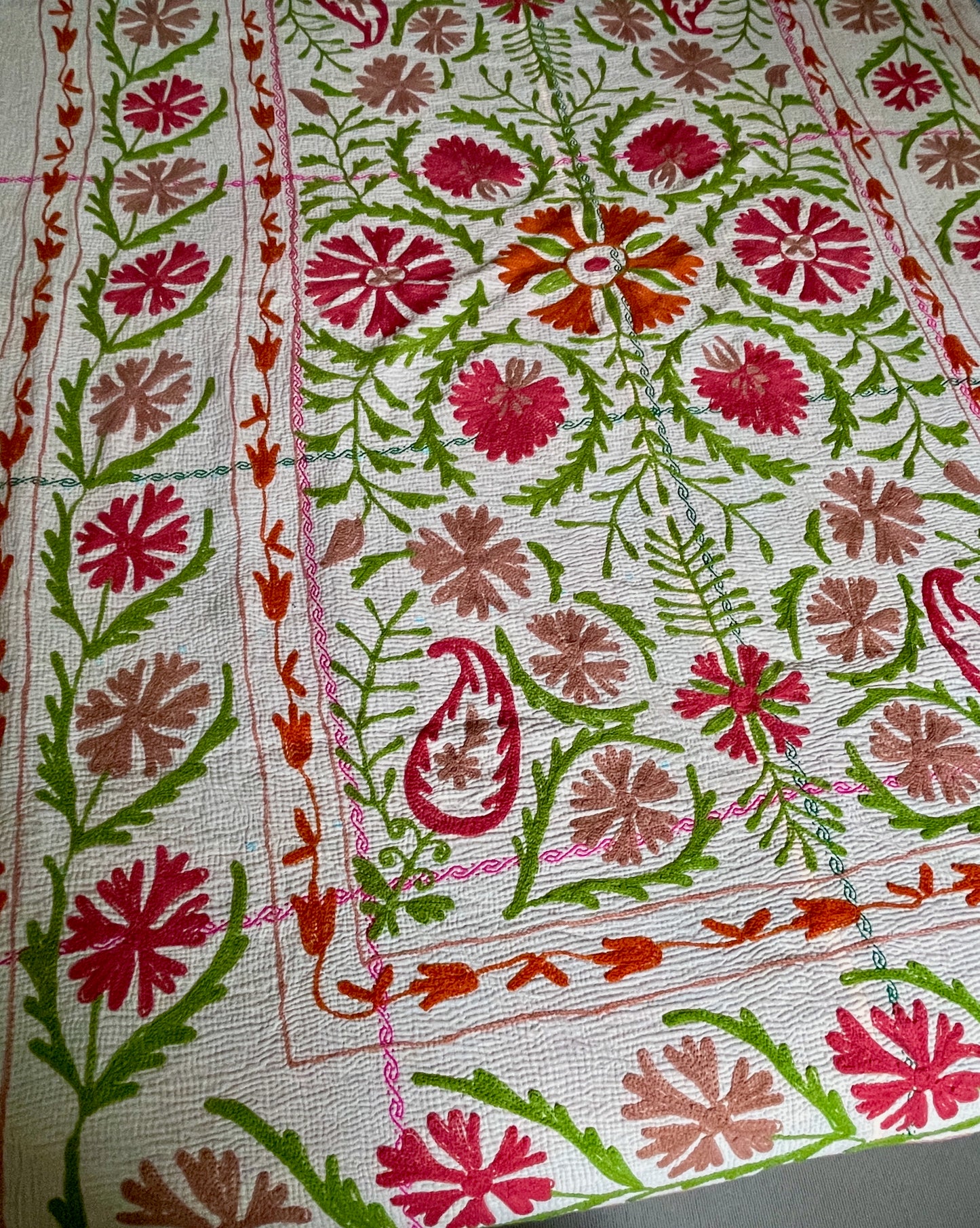 
                  
                    bright pink green coral bedspread floral embroidered kantha quilt cotton comforter washable large
                  
                