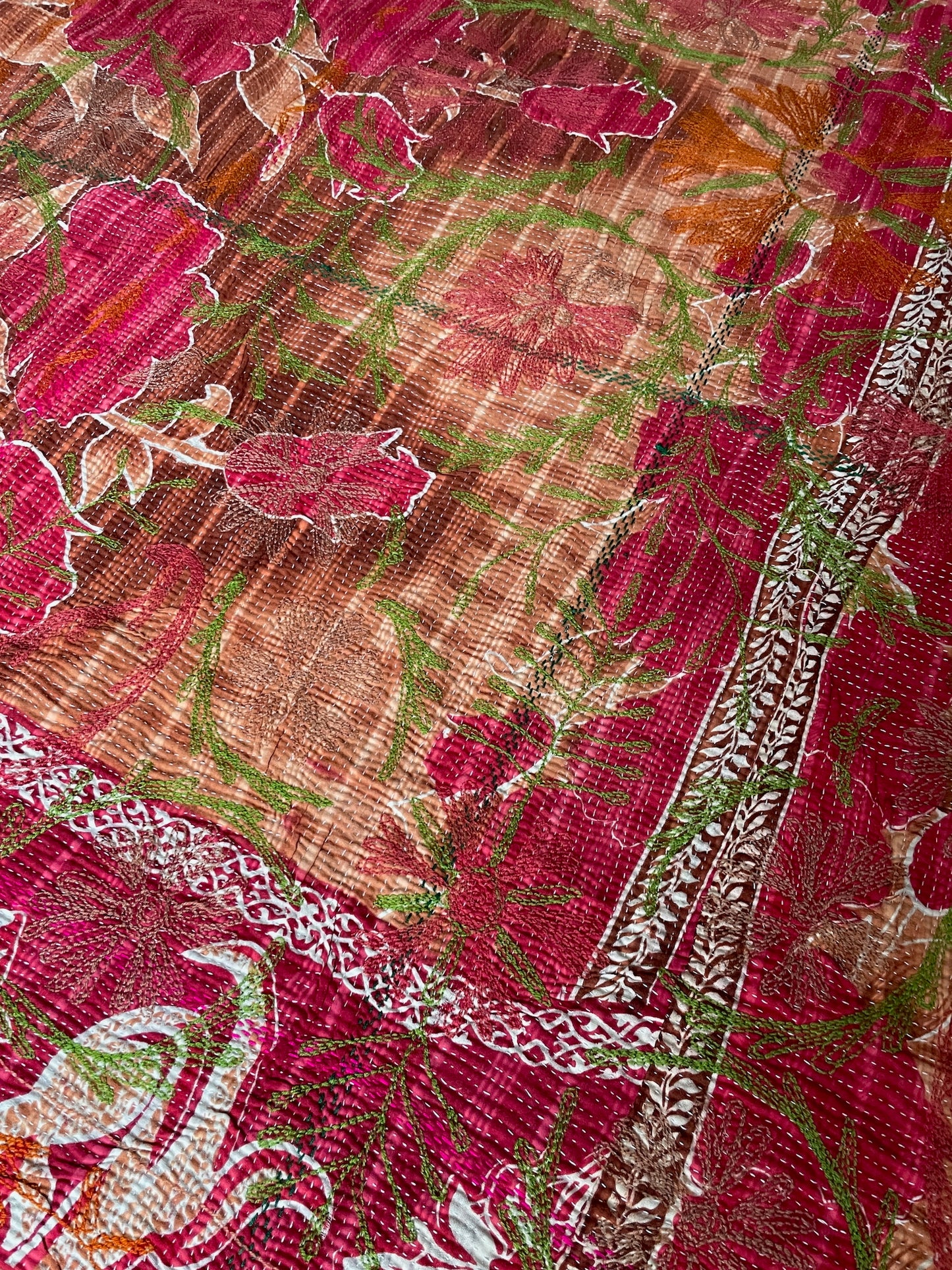 
                  
                    bright pink orange coral bedspread floral embroidered kantha quilt cotton comforter washable large
                  
                