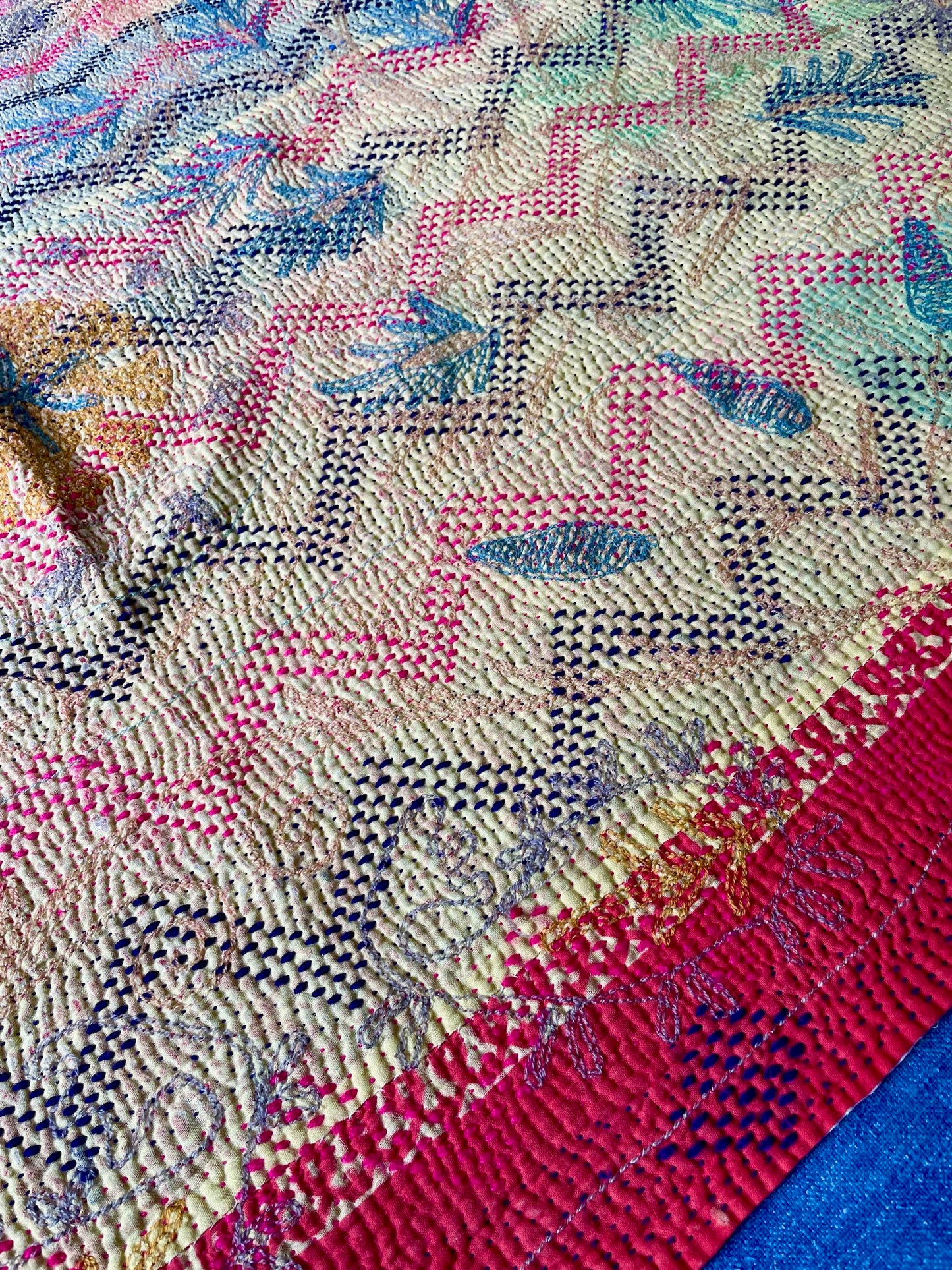 
                  
                    pink pretty kantha bedspread embroidered suzani quilt sofa throw washable
                  
                