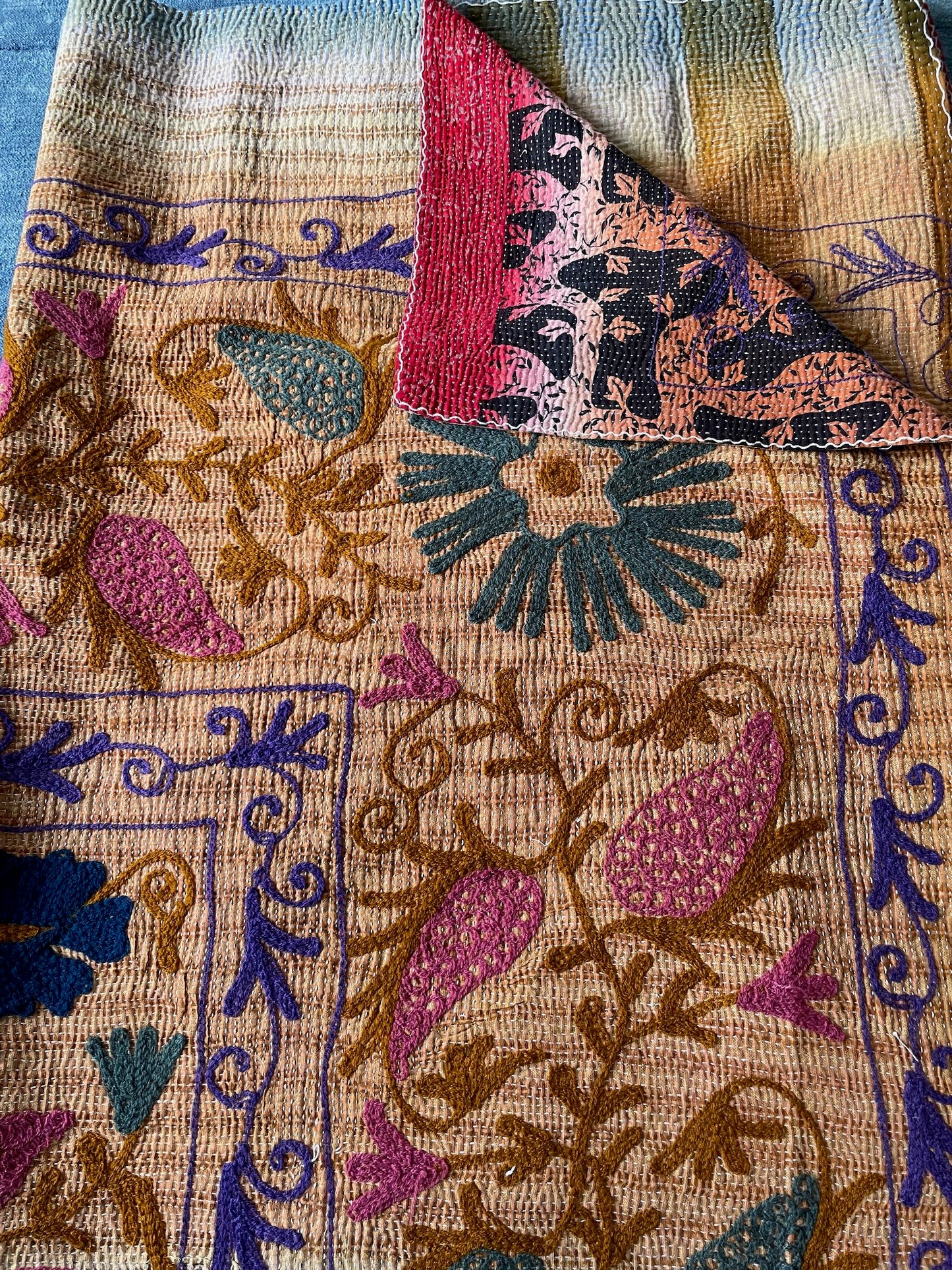 
                  
                    colourful embroidered suzani style bedspread kantha quilt cotton comforter washable sofa throw
                  
                