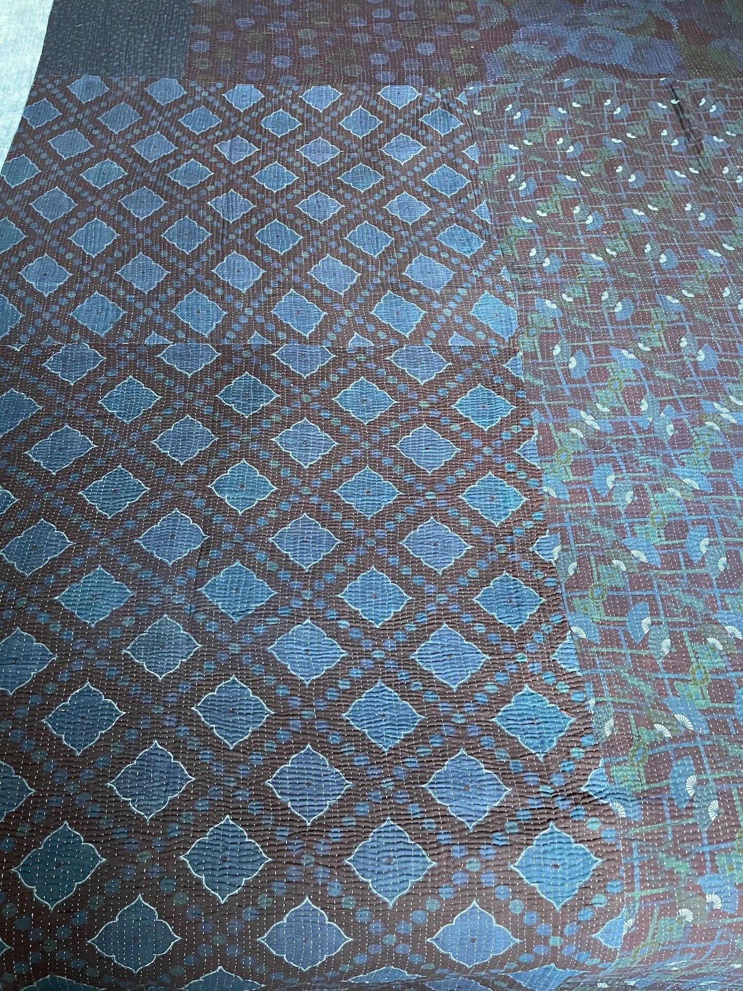 
                  
                    indigo blue patterned quilt block print kantha bedspread hand stitched washable cotton comforter
                  
                