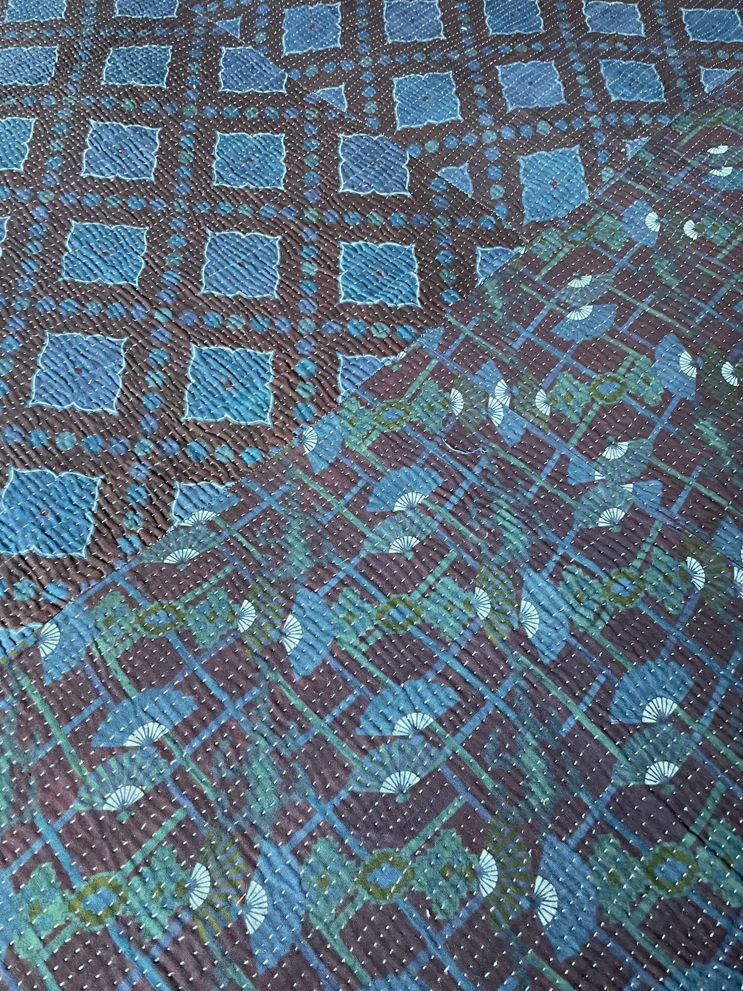 
                  
                    indigo blue patterned quilt block print kantha bedspread hand stitched washable cotton comforter
                  
                