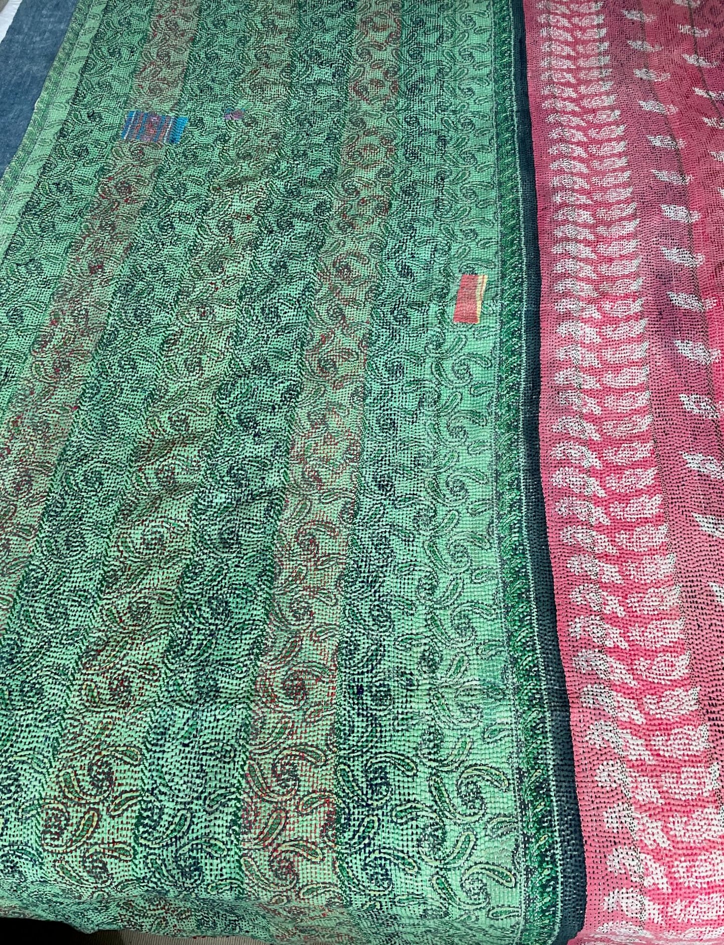 
                  
                    pink green patterned kantha quilt cotton bedspread large comforter washable hand stitched sofa throw
                  
                