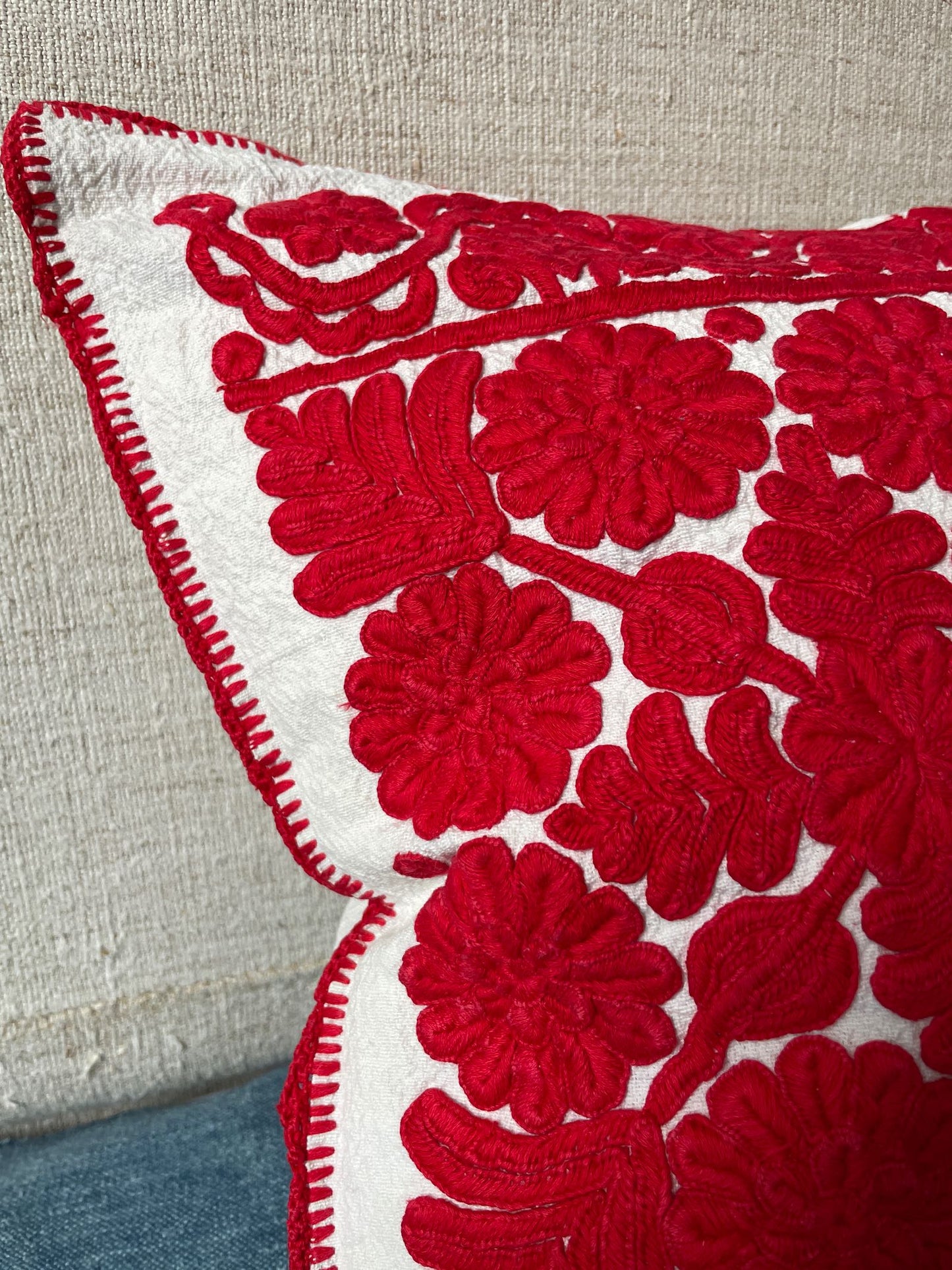 
                  
                    red irasos hand embroidered cushion cover couch pillow vintage folk textile 
                  
                