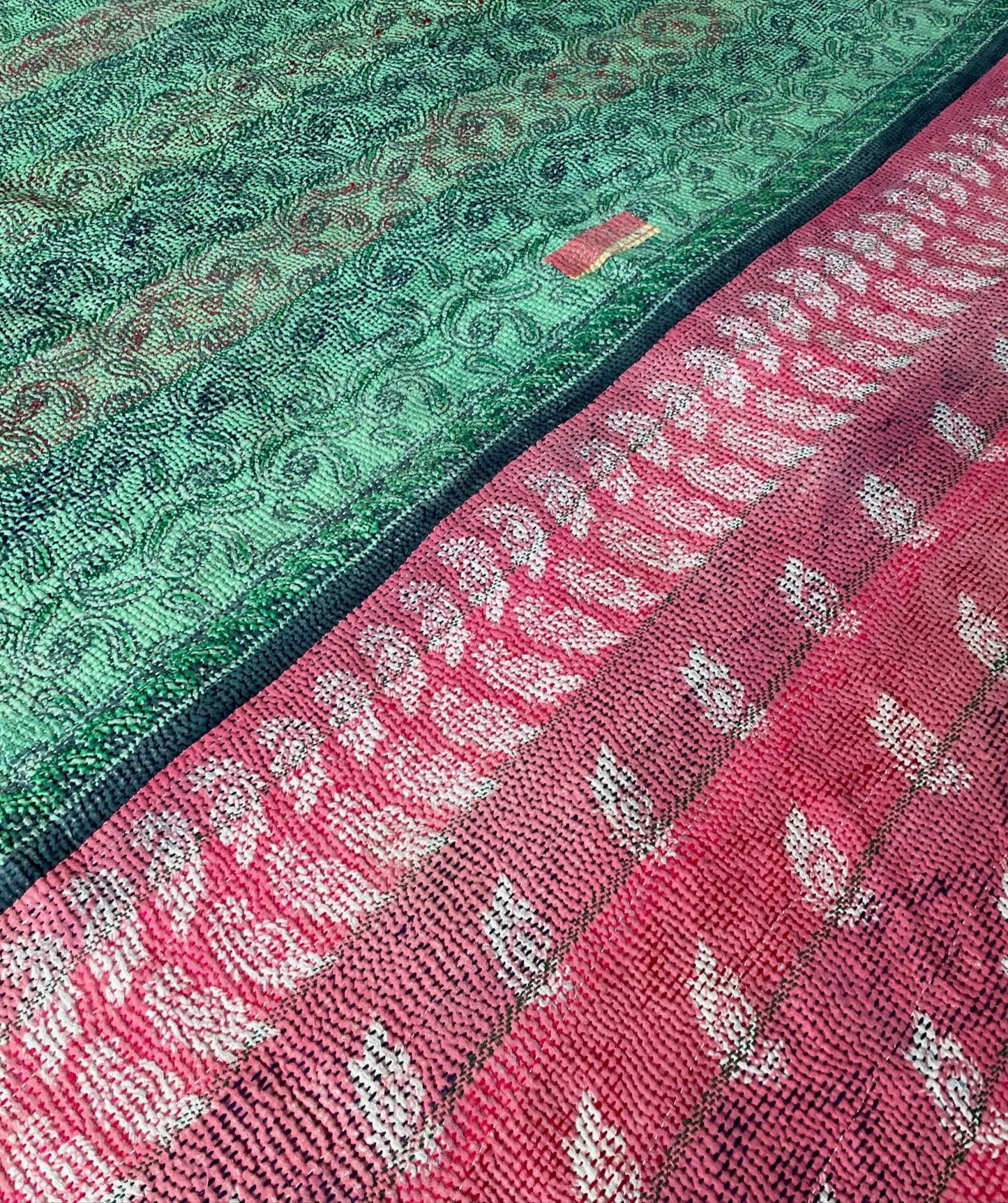 
                  
                    pink green patterned kantha quilt cotton bedspread large comforter washable hand stitched sofa throw
                  
                