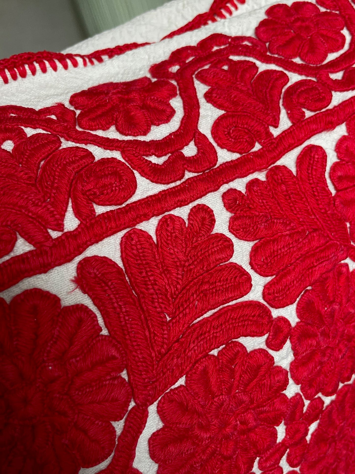 
                  
                    red irasos hand embroidered cushion cover couch pillow vintage folk textile 
                  
                