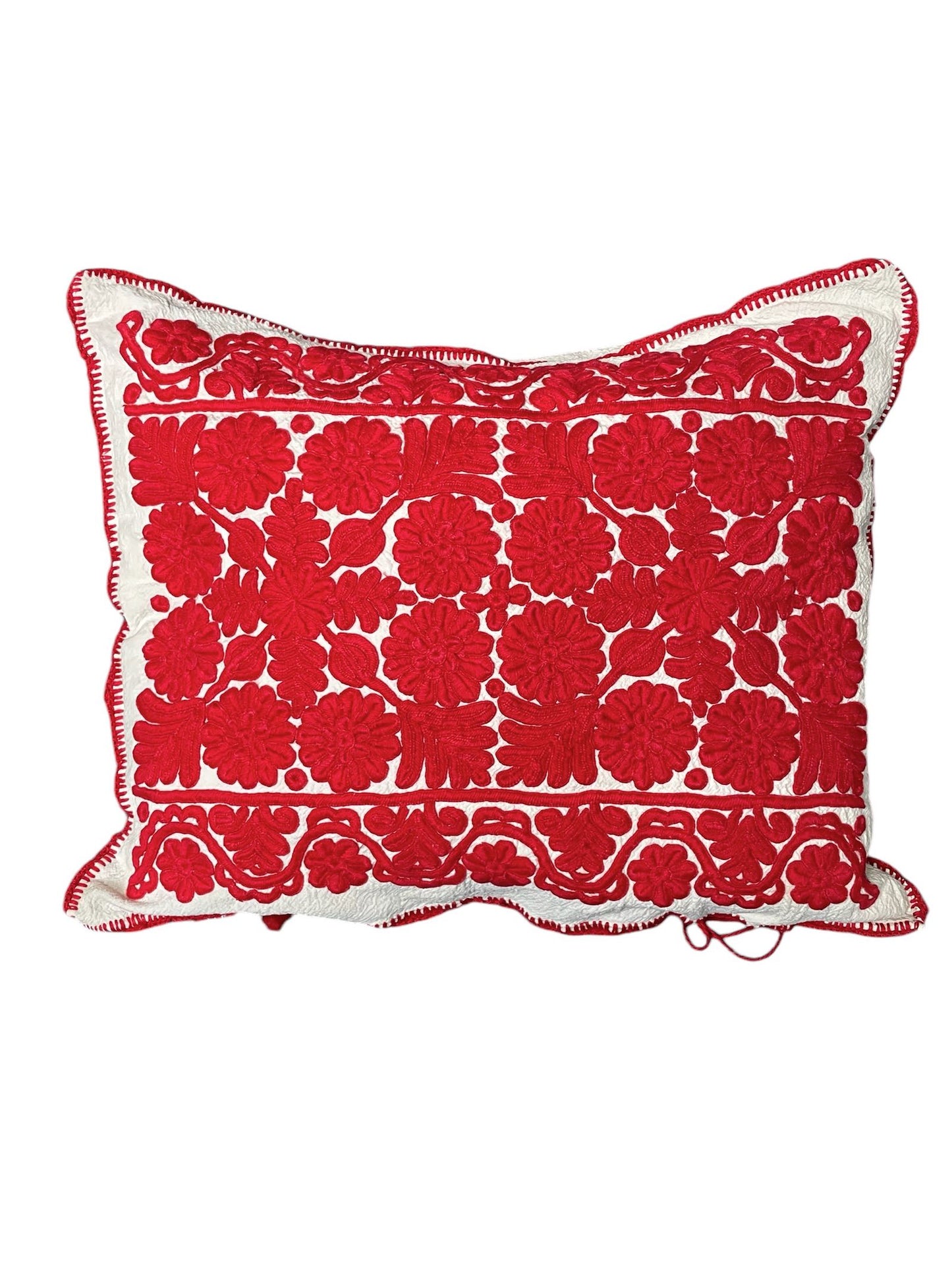 red irasos hand embroidered cushion cover couch pillow vintage folk textile 