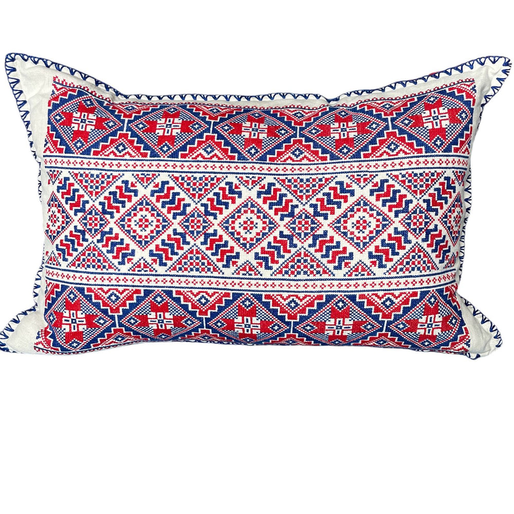 
                  
                    red blue cross stitch handmade pillow cushion cover folk textile hand embroidered
                  
                