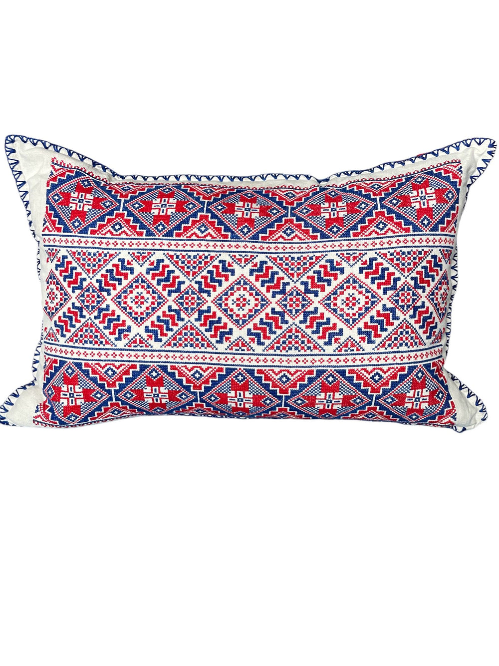 red blue cross stitch handmade pillow cushion cover folk textile hand embroidered