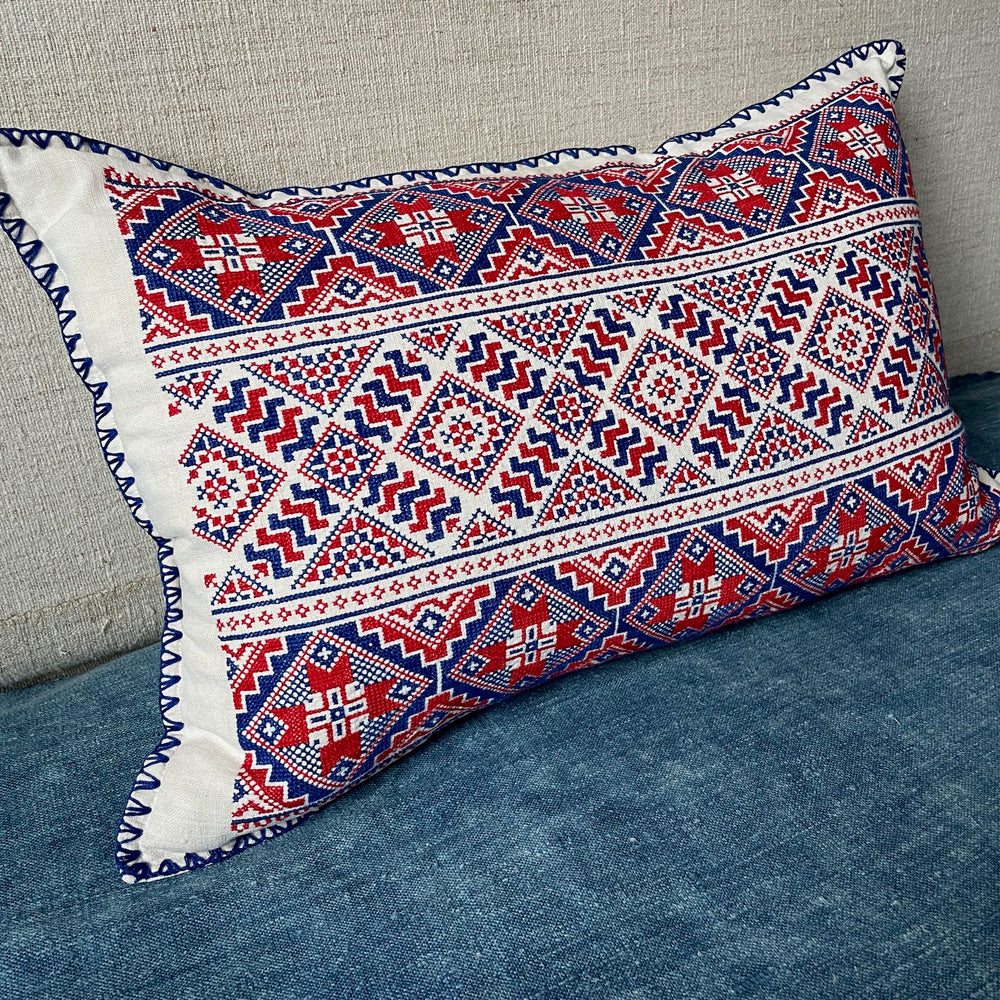 
                  
                    red blue cross stitch handmade pillow cushion cover folk textile hand embroidered
                  
                