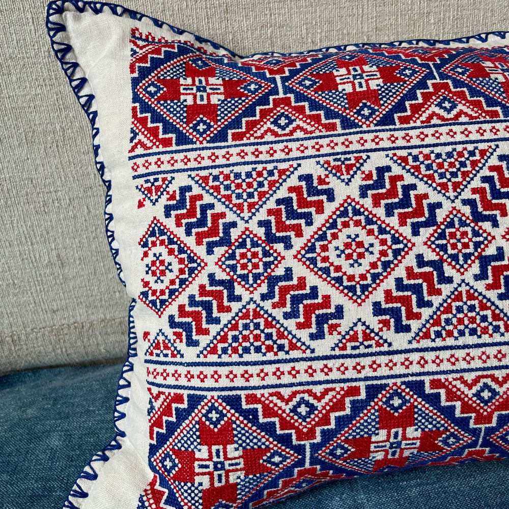 
                  
                    red blue cross stitch handmade pillow cushion cover folk textile hand embroidered
                  
                