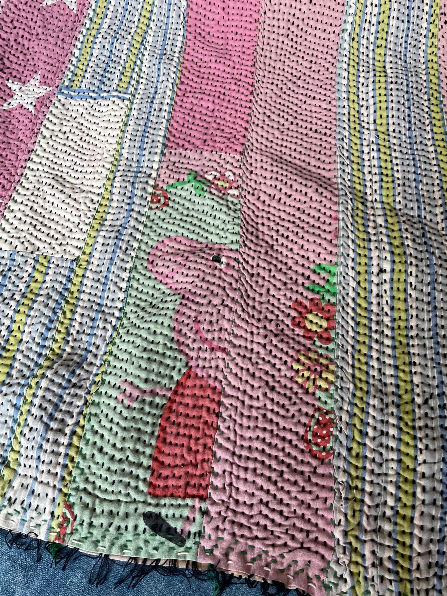 
                  
                    pink green yellow striped bedspread cotton kantha quilt washable comforter warm pretty sofa throw
                  
                