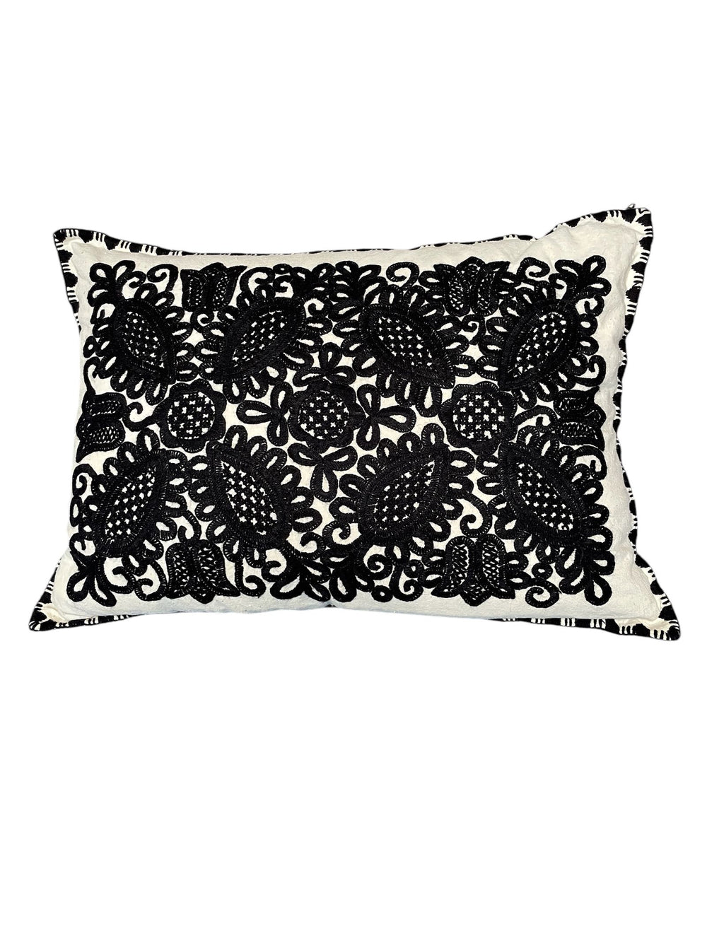 cream black irasos embroidered cushion couch pillow handmade folk textile