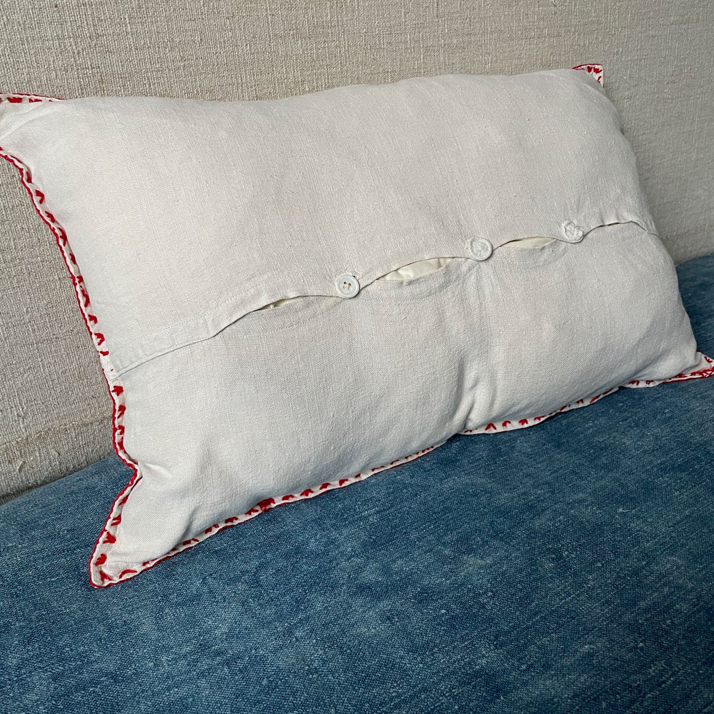 
                  
                    red white cross stitch cushion hand embroidered folk textile couch pillow boho
                  
                