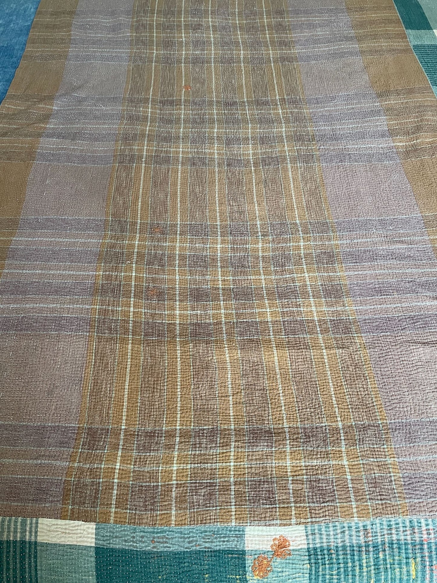 
                  
                    brown green check kantha quilt picnic blanket cotton comforter washable large bedspread reversible
                  
                