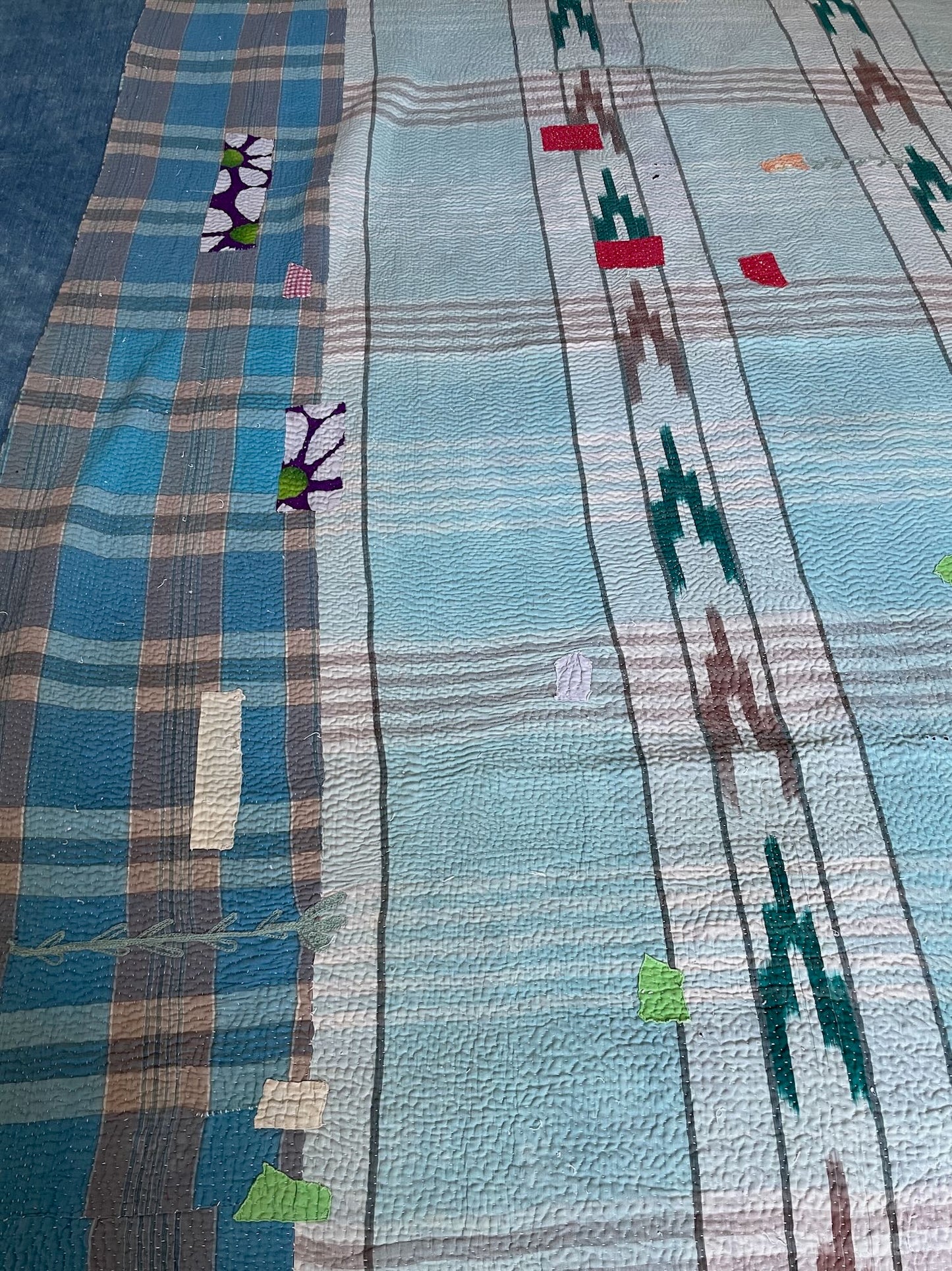 
                  
                    pale blue check ikat kantha quilt sofa throw cotton comforter hand stitched machine washable single
                  
                