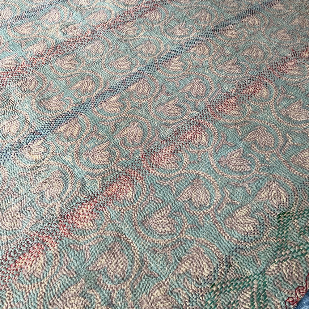 
                  
                    pretty turquoise floral block print quilt kantha bedspread cotton comforter washable
                  
                