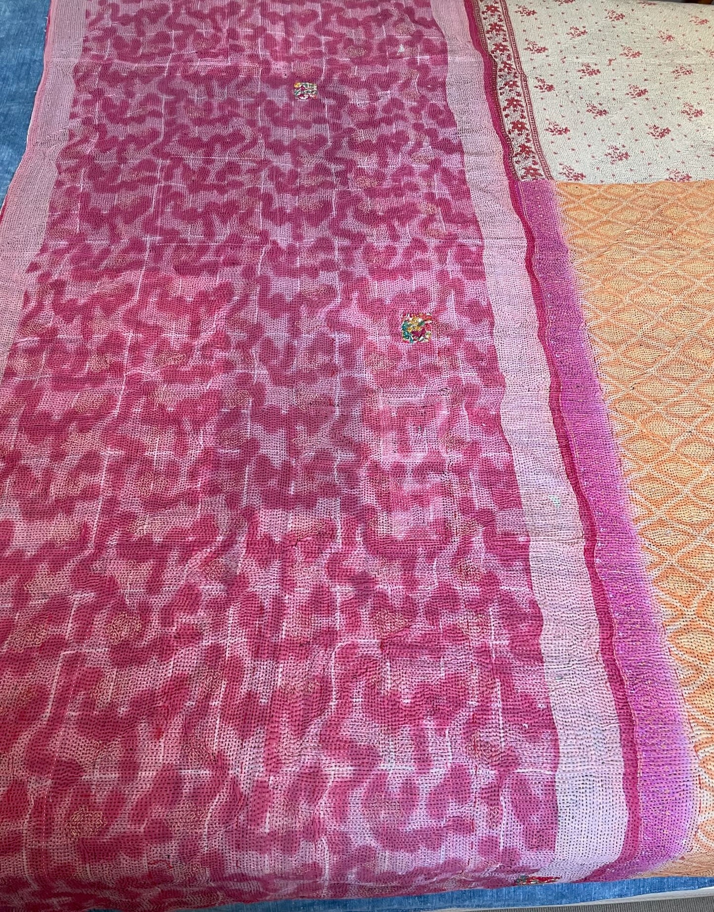 
                  
                    pink orange cotton bedspread hand stitched kantha quilt large single light washable comforter throw
                  
                