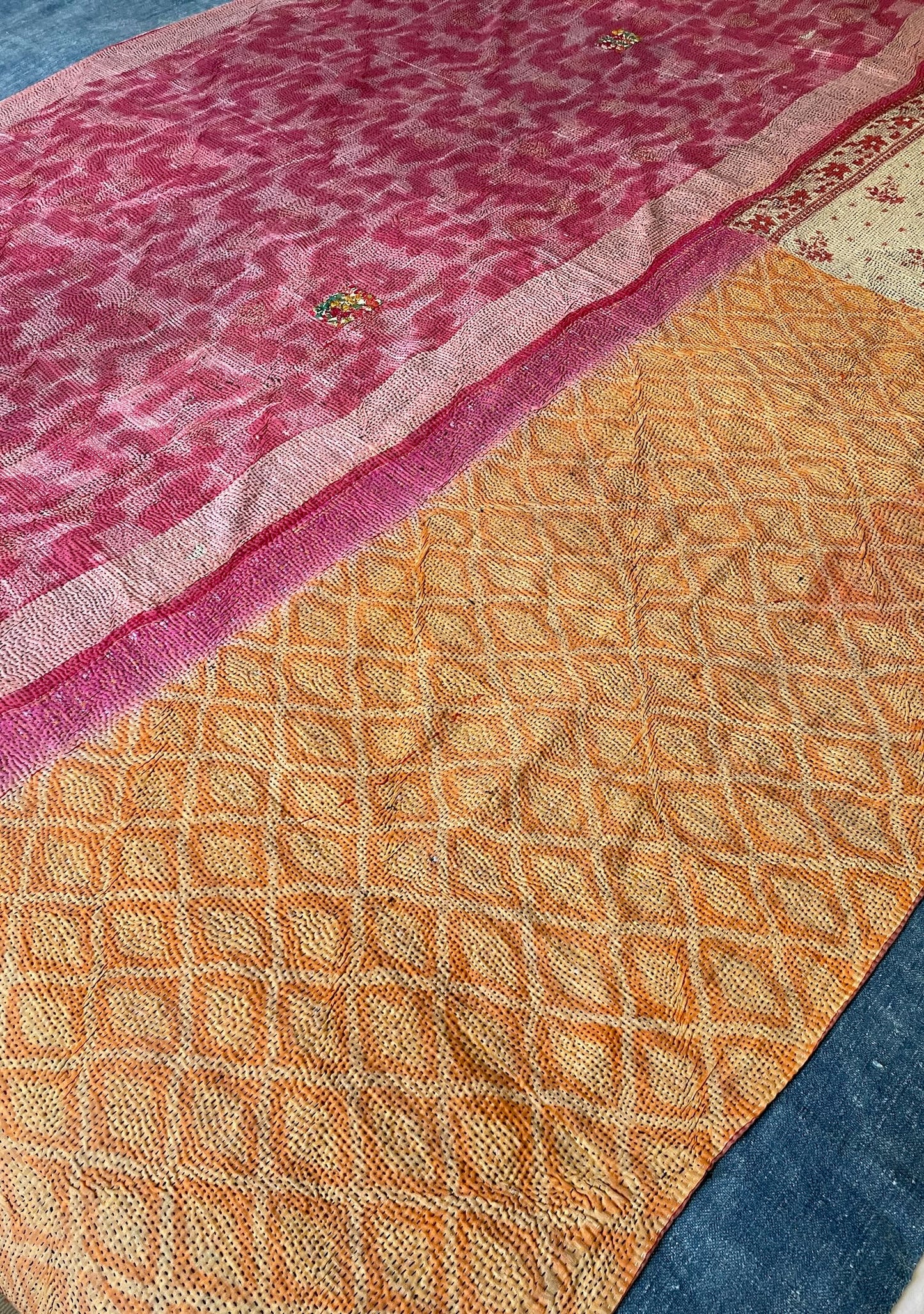 
                  
                    pink orange cotton bedspread hand stitched kantha quilt large single light washable comforter throw
                  
                