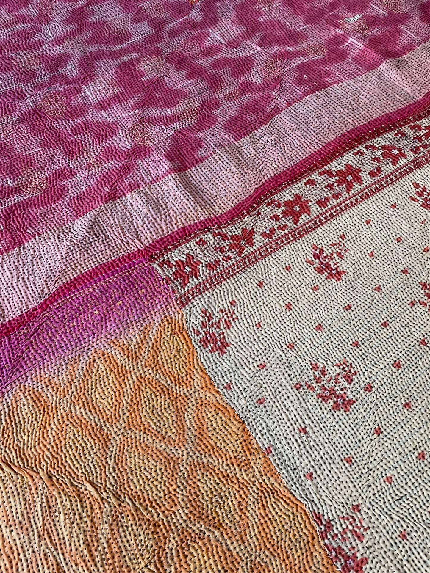 
                  
                    pink orange cotton bedspread hand stitched kantha quilt large single light washable comforter throw
                  
                
