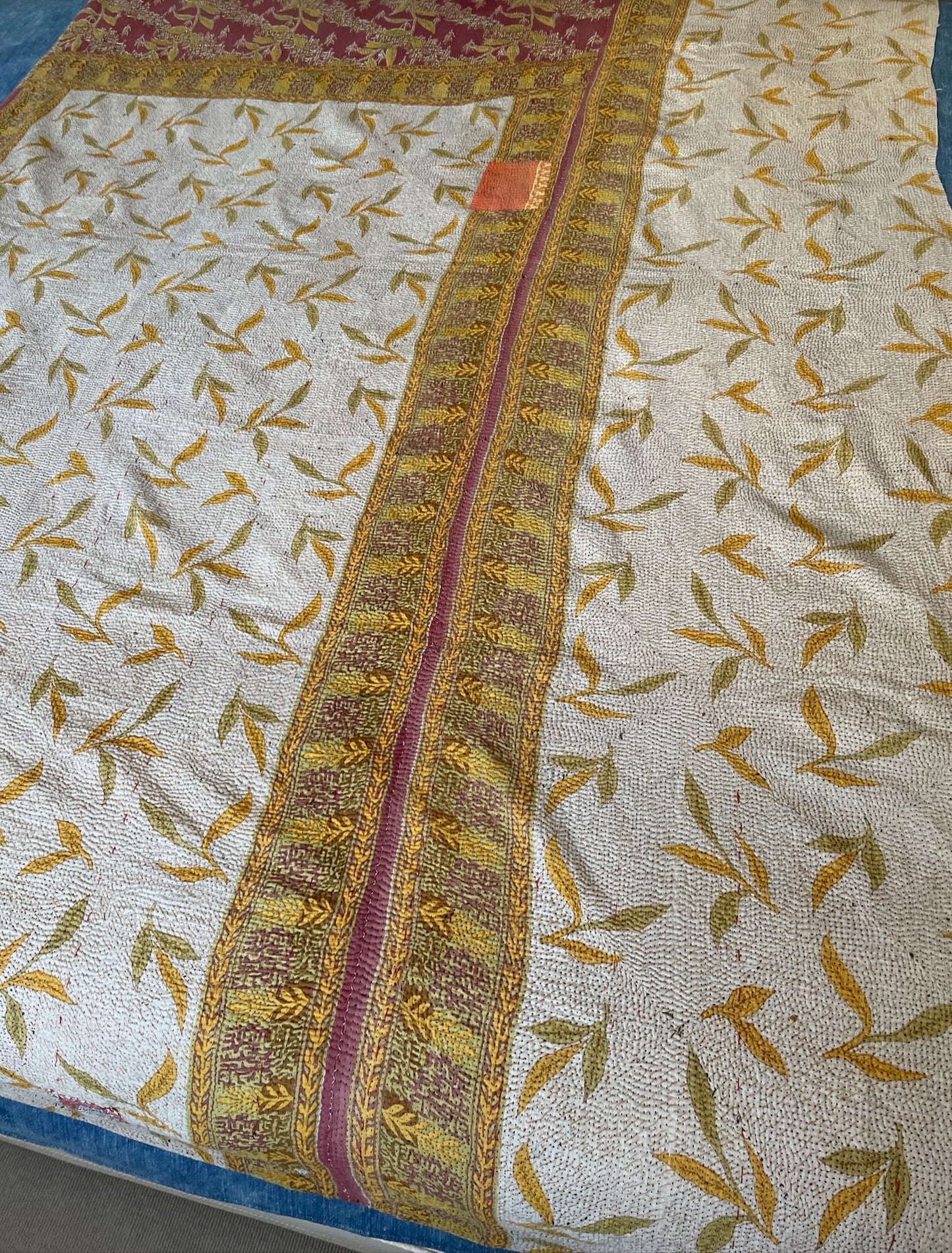 
                  
                    reversible yellow cotton bedspread hand stitched kantha quilt single light washable comforter throw
                  
                