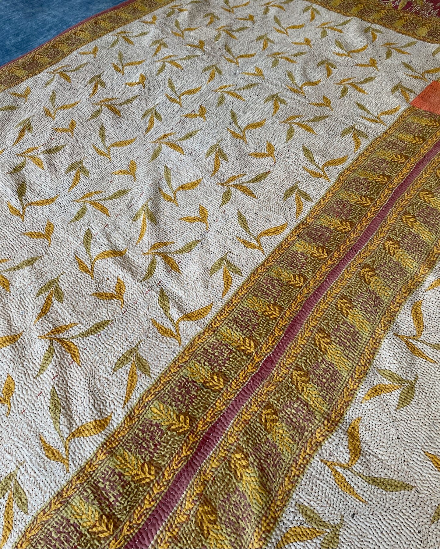
                  
                    reversible yellow cotton bedspread hand stitched kantha quilt single light washable comforter throw
                  
                