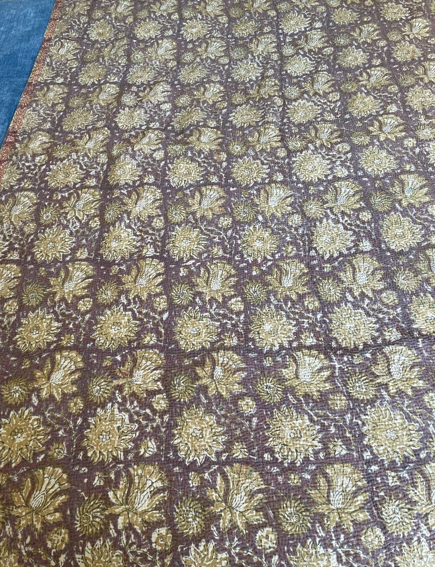 
                  
                    brown mustard colour bedspread kantha quilt block printed cotton comforter arge sofa throw boho 
                  
                