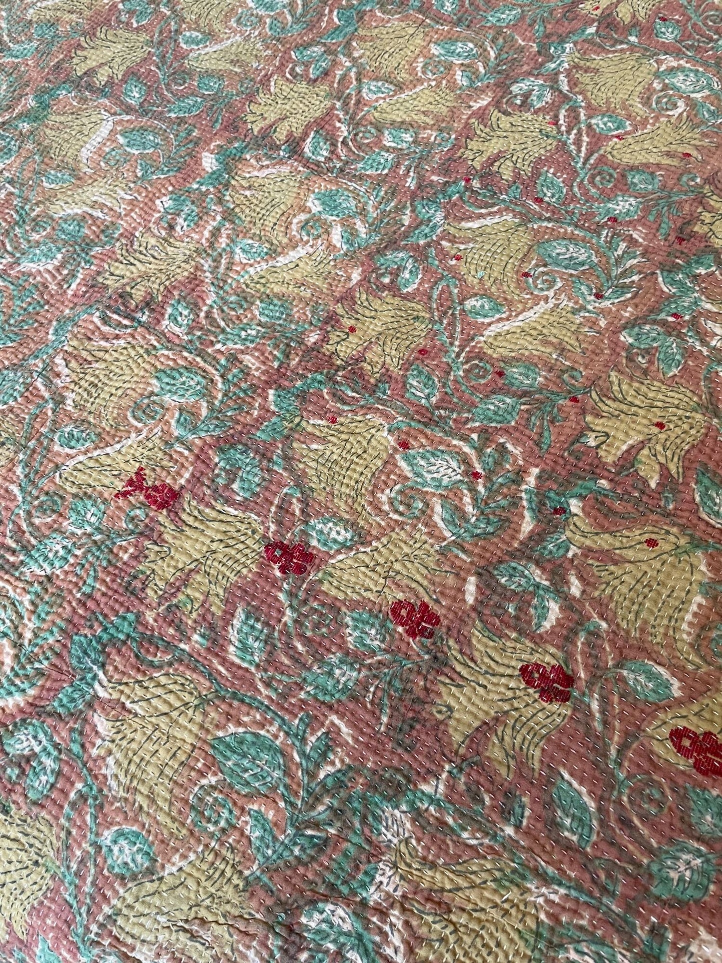 
                  
                    green mustard colour bedspread kantha quilt block printed cotton comforter arge sofa throw boho 
                  
                
