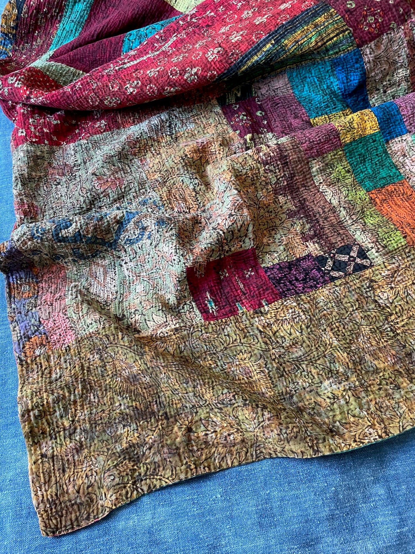colourful patchwork quilt bedspread comforter block printed throw washable cotton single double size