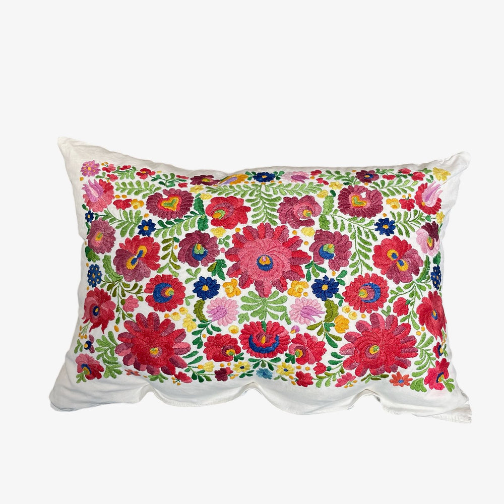 pretty matyo embroidered cushion pink floral pillow hand stitched vintage folk textile east europe 