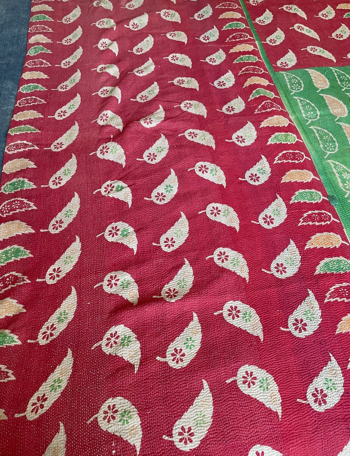 
                  
                    bright pink and green patterned cotton kantha quilt sofa throw bedspread washable comforter single
                  
                