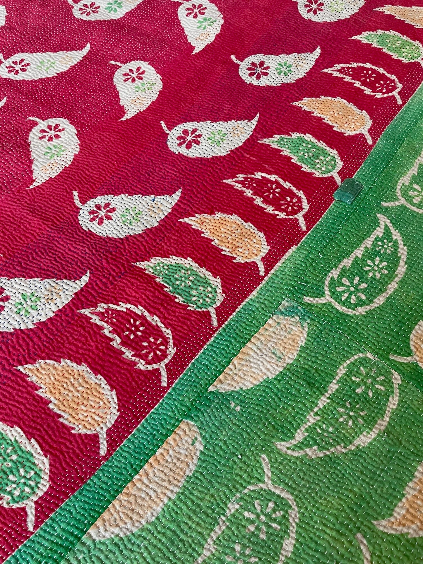 
                  
                    bright pink and green patterned cotton kantha quilt sofa throw bedspread washable comforter single
                  
                
