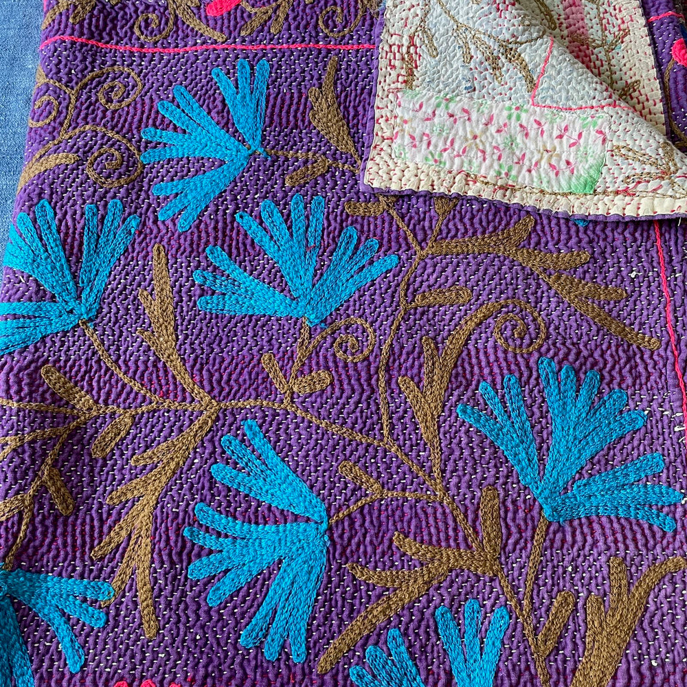 
                  
                    bright modern colours vintage kantha embroidered bedspread single double washable cotton blanket
                  
                