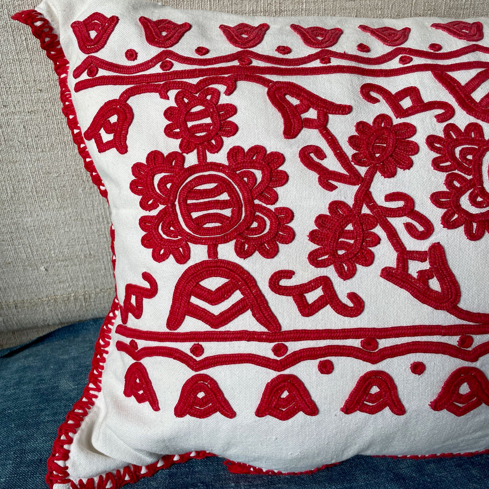 
                  
                    red embroidered folk art cushion irasos pillow hungarian folk art textile large couch cushion
                  
                