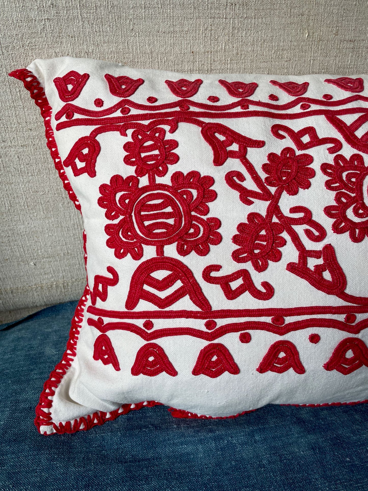 
                  
                    red embroidered folk art cushion irasos pillow hungarian folk art textile large couch cushion
                  
                