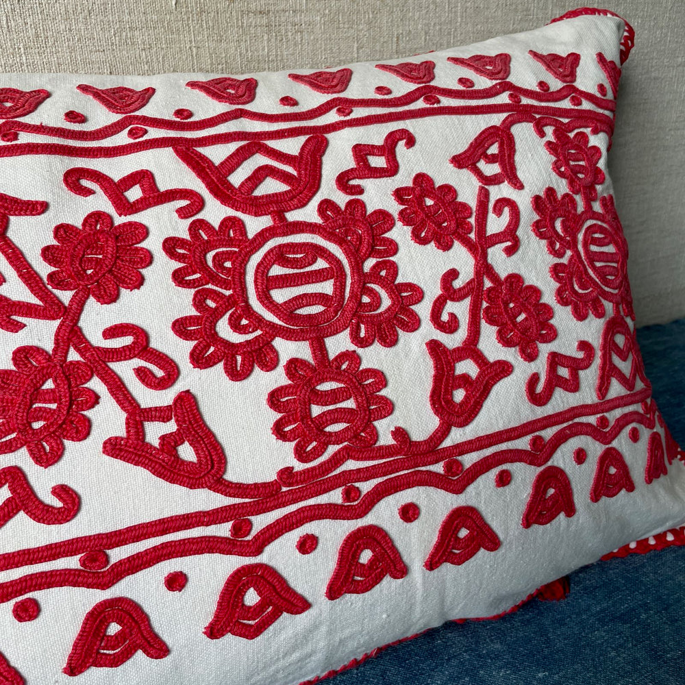 
                  
                    red embroidered folk art cushion irasos pillow hungarian folk art textile large couch cushion
                  
                