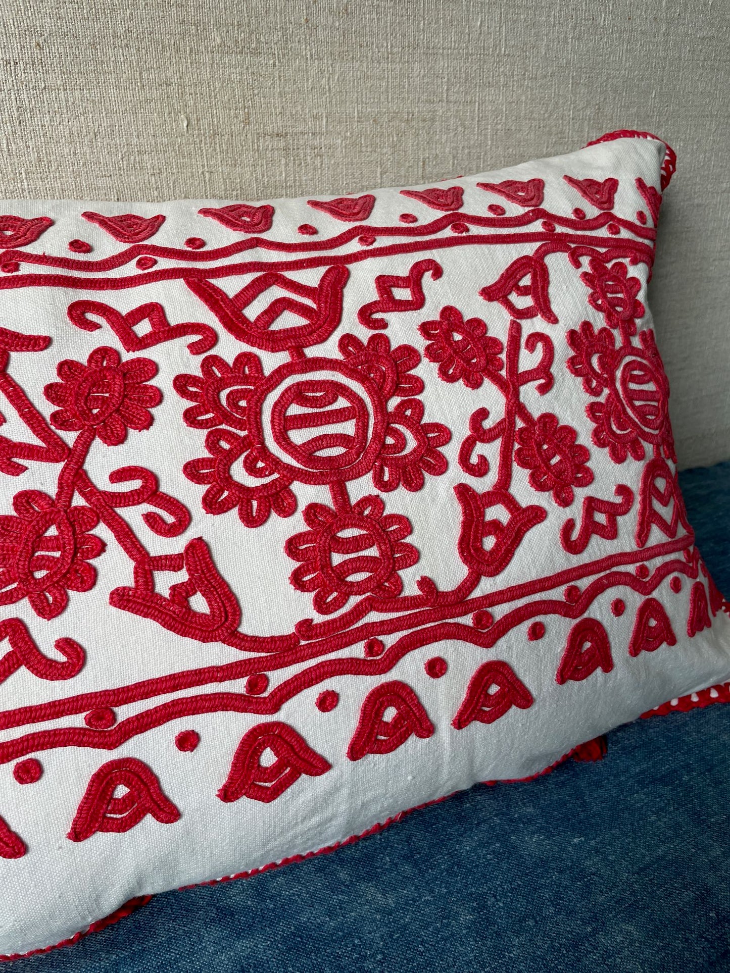 
                  
                    red embroidered folk art cushion irasos pillow hungarian folk art textile large couch cushion
                  
                